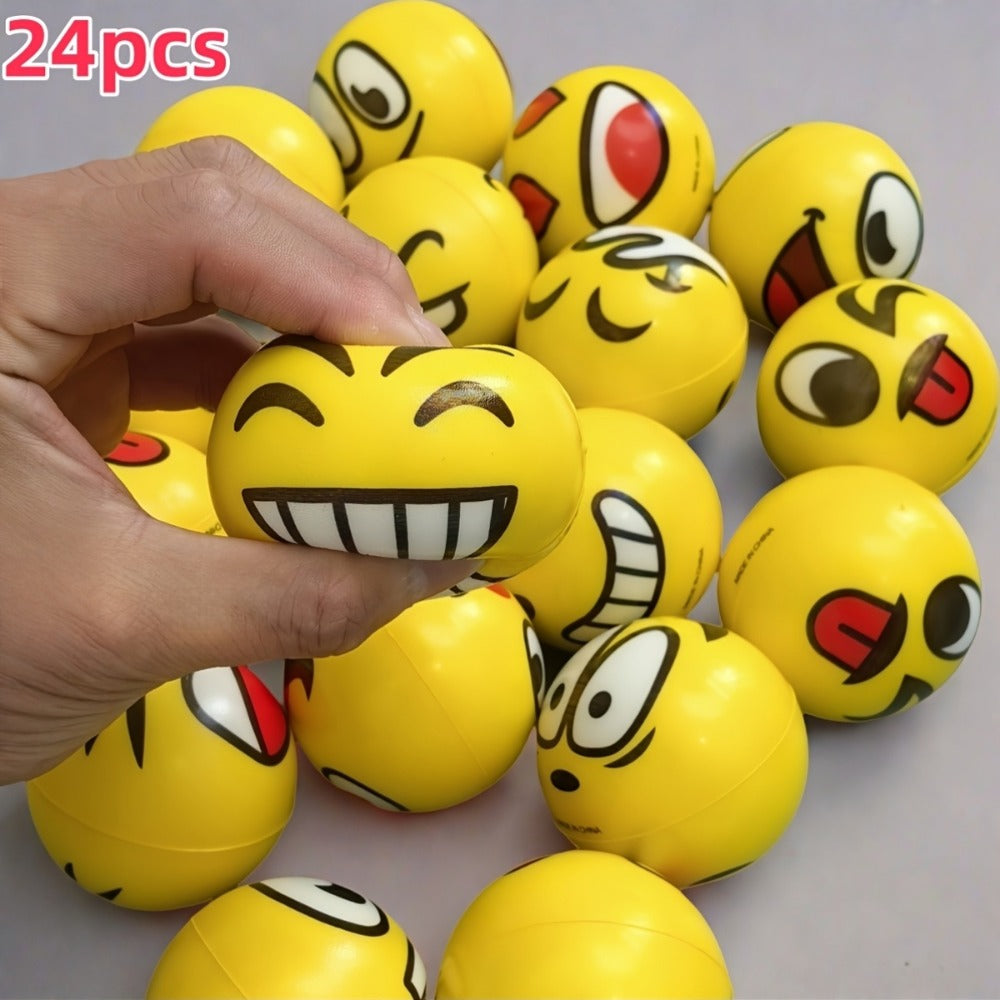 Stress Balls Bulk 24 Pack Mini Squeeze, Funny Emoji Face Foam Stress Toys for Kids & Adults, Classroom Prizes