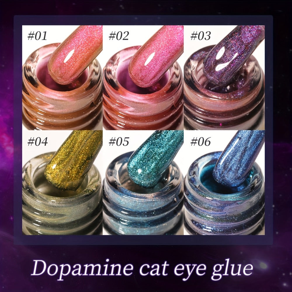 Dopamine Cat Eye Gel Polish Set with Six Magnetic Colors and Photo Frame Bottles for UV LED Nail Art