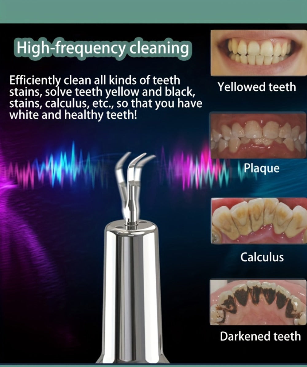 Electric Teeth Cleaner Kit with 2 LED Lights & Mirror, 5 Adjustable Modes, 2 Replaceable Heads