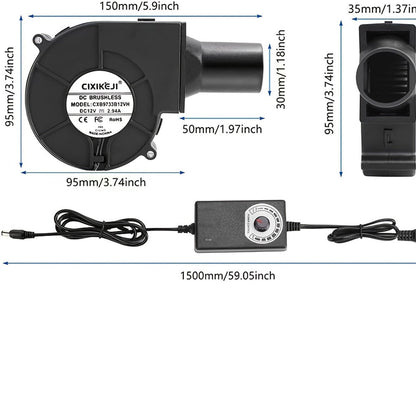 Turbo Blower Set with Adjustable Air Outlet - BBQ Barbecue Stove Firewood Stove Fan for Grilling, Camping and Outdoor Meals