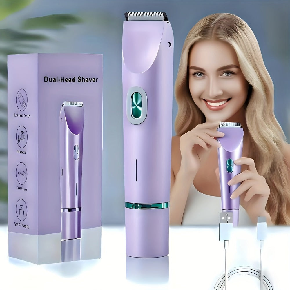 Bikini Trimmer for Women 2-in-1 Dual Head Electric Shaver - Wet Dry Body Hair Remover for Bikini Area Underarms Legs Arms Face