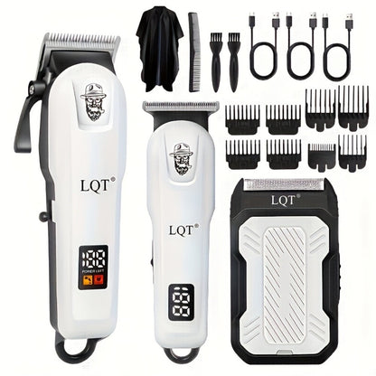 LQT White Hair Clipper Set with Digital Displays, USB Charging and Choice of 2-, 3- or 4-Piece Kits