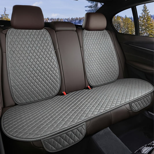 Car Seat Covers 3-Piece Diamond-Quilted Linen Set with Two Front Pieces and One Rear Bench Piece