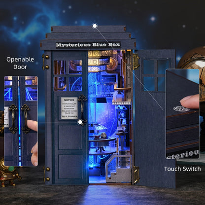 Mysterious Blue Box Book Nook Kit CH08 with 368-Piece Fantasy Workshop Scene and Touch-Controlled Blue Light