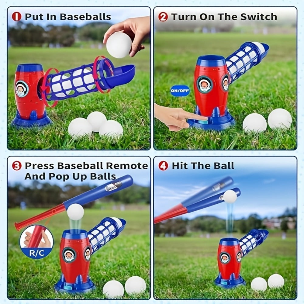 Kids Baseball Pitching Machine Toy Set, Children's Baseball Trainer with Bat, Ball Machine & 10 Balls