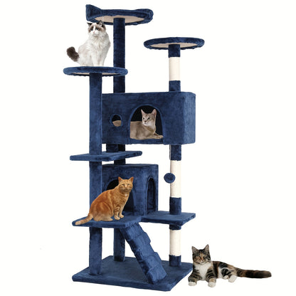 Cat Tree Tower Multi-Layer with Scratching Post, Perch Platforms & Cat Apartments – Tall Cat Climbing Frame for Indoor Cats