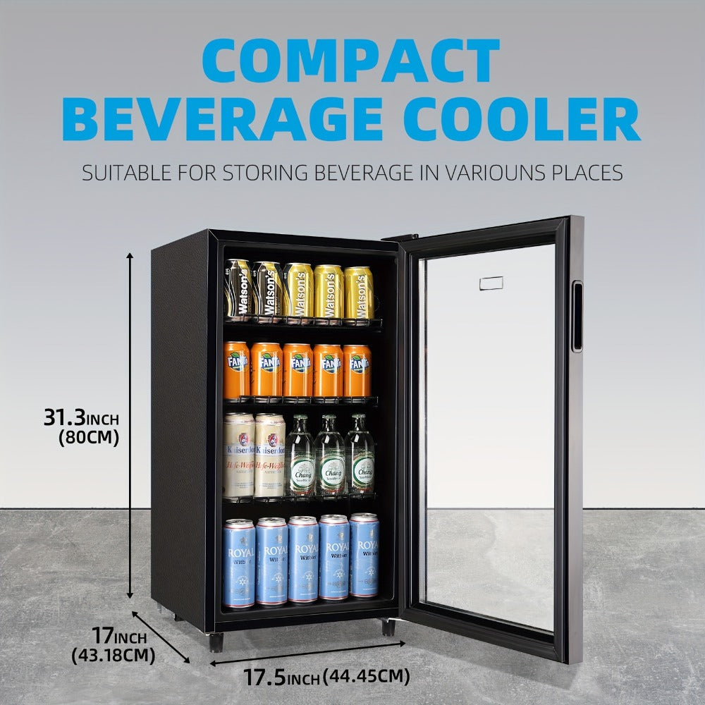 Beverage Refrigerator with Glass Door, Mini Fridge 2.0/3.5/4.0 Cu Ft, LED Lights, Adjustable Shelves