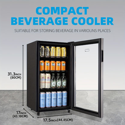 Beverage Refrigerator with Glass Door, Mini Fridge 2.0/3.5/4.0 Cu Ft, LED Lights, Adjustable Shelves