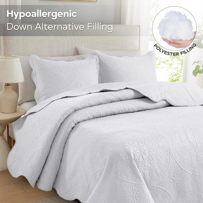 Floral-Pattern Three-Piece Bedspread Set in 16 Colors with Twin, Queen, King and California King Sizes