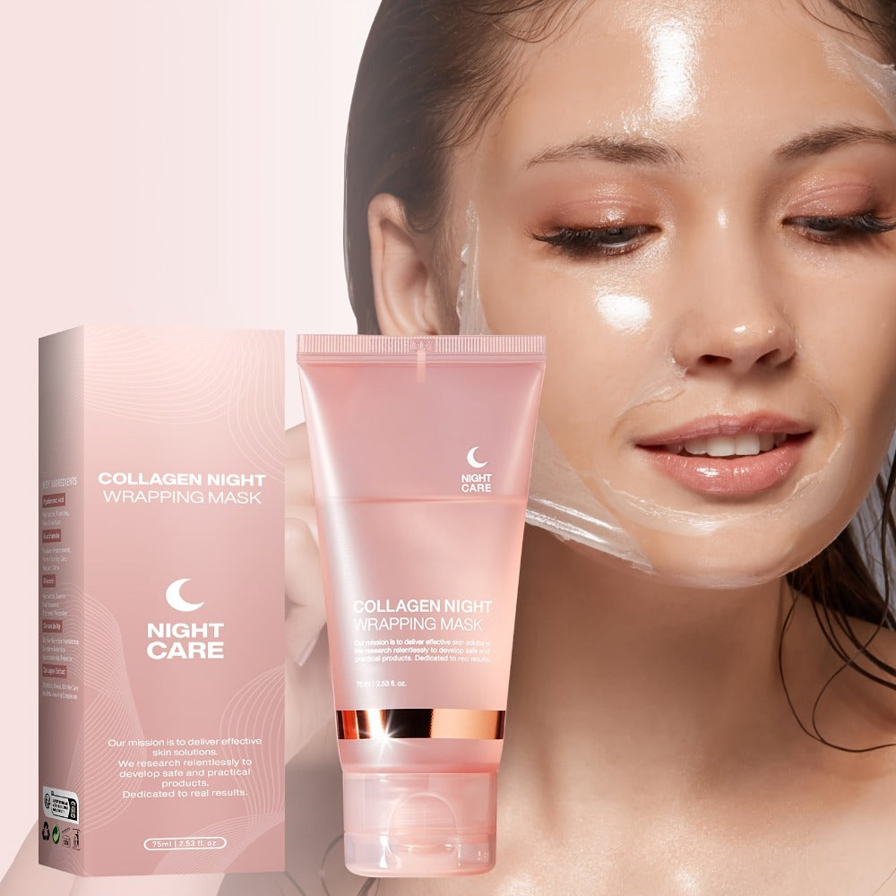 Collagen Night Mask with Jelly Brush, Alcohol-Free Squalane Gel Overnight Face Mask, Deep Nourishing &