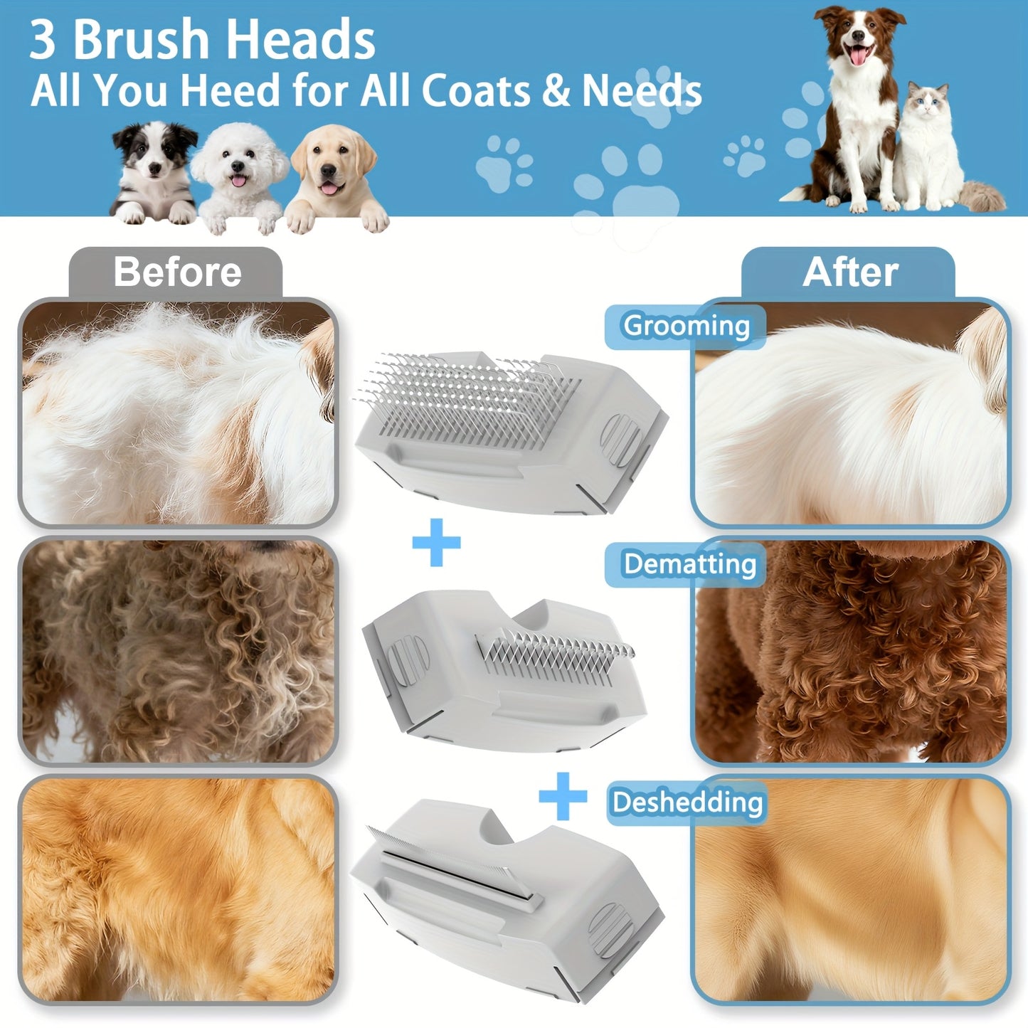 Pet Steam Brush 5-in-1 Self-Cleaning Anti-Static USB Powered – Stainless Steel Bristles Built-in Tank for Cats Dogs Shedding Massage