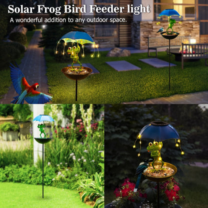 Solar Garden Decor Frog with Umbrella LED Light, Iron Frog Outdoor Statue with Solar Powered LED