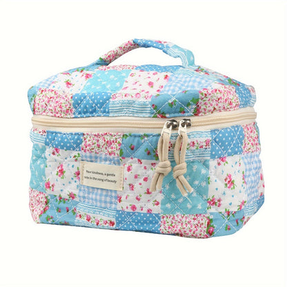 Makeup Bag Four-Piece Quilted Cotton Floral Pouch Set in Five Styles for Travel, Vanity and Everyday Beauty Storage