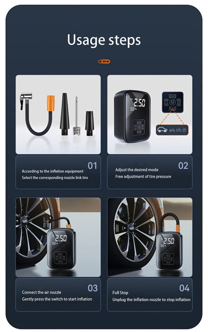 Portable Tire Inflator Air Compressor 150PSI 100W Cordless 4000mAh Digital Display 5 Modes USB-C Fast Charge for Car Motorcycle Bicycle Ball