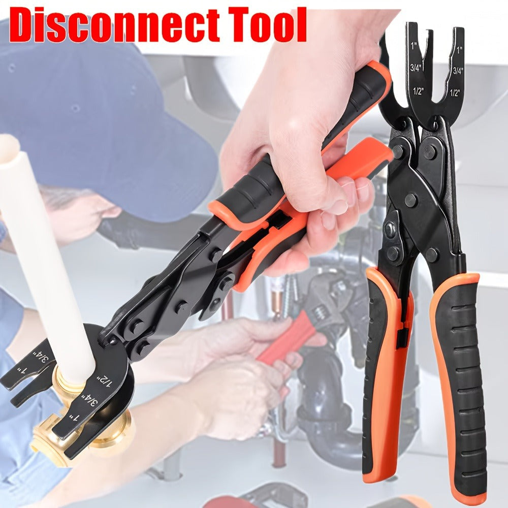 Push to Connect Pipe Disconnect Tool – Quick Release Disassembly Pliers for PEX PVC Copper Fittings 1/2” 3/4” 1” Carbon Steel Ergonomic