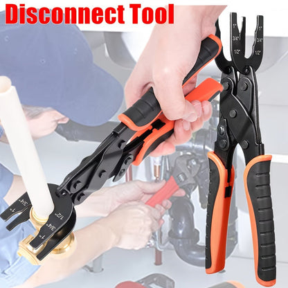 Push to Connect Pipe Disconnect Tool – Quick Release Disassembly Pliers for PEX PVC Copper Fittings 1/2” 3/4” 1” Carbon Steel Ergonomic
