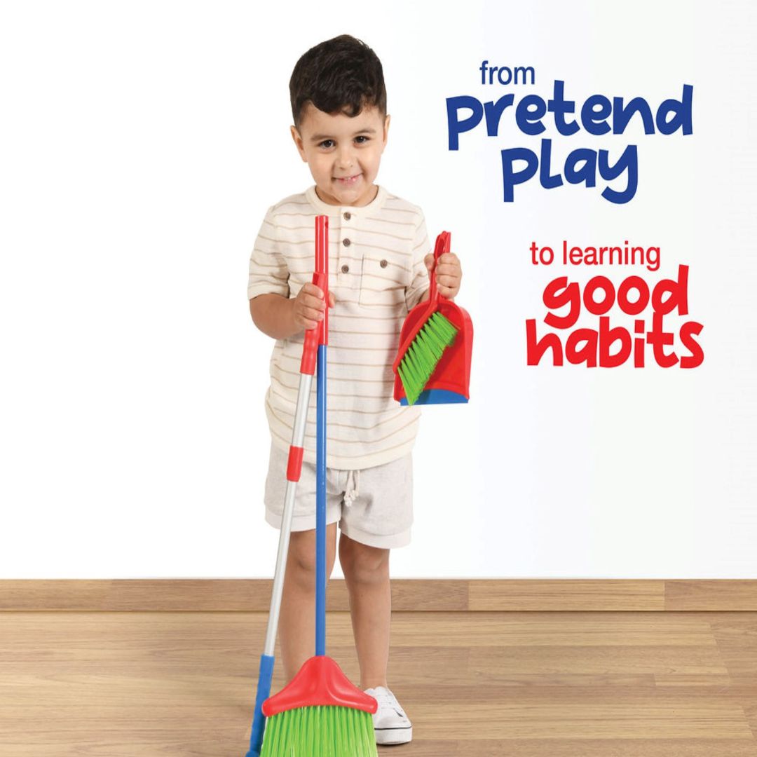 Kids Cleaning Set 4 Piece Toy Broom Mop Brush Dustpan, Pretend Play Housekeeping Kit for Toddlers Boys Girls