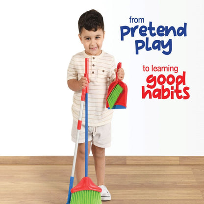Kids Cleaning Set 4 Piece Toy Broom Mop Brush Dustpan, Pretend Play Housekeeping Kit for Toddlers Boys Girls