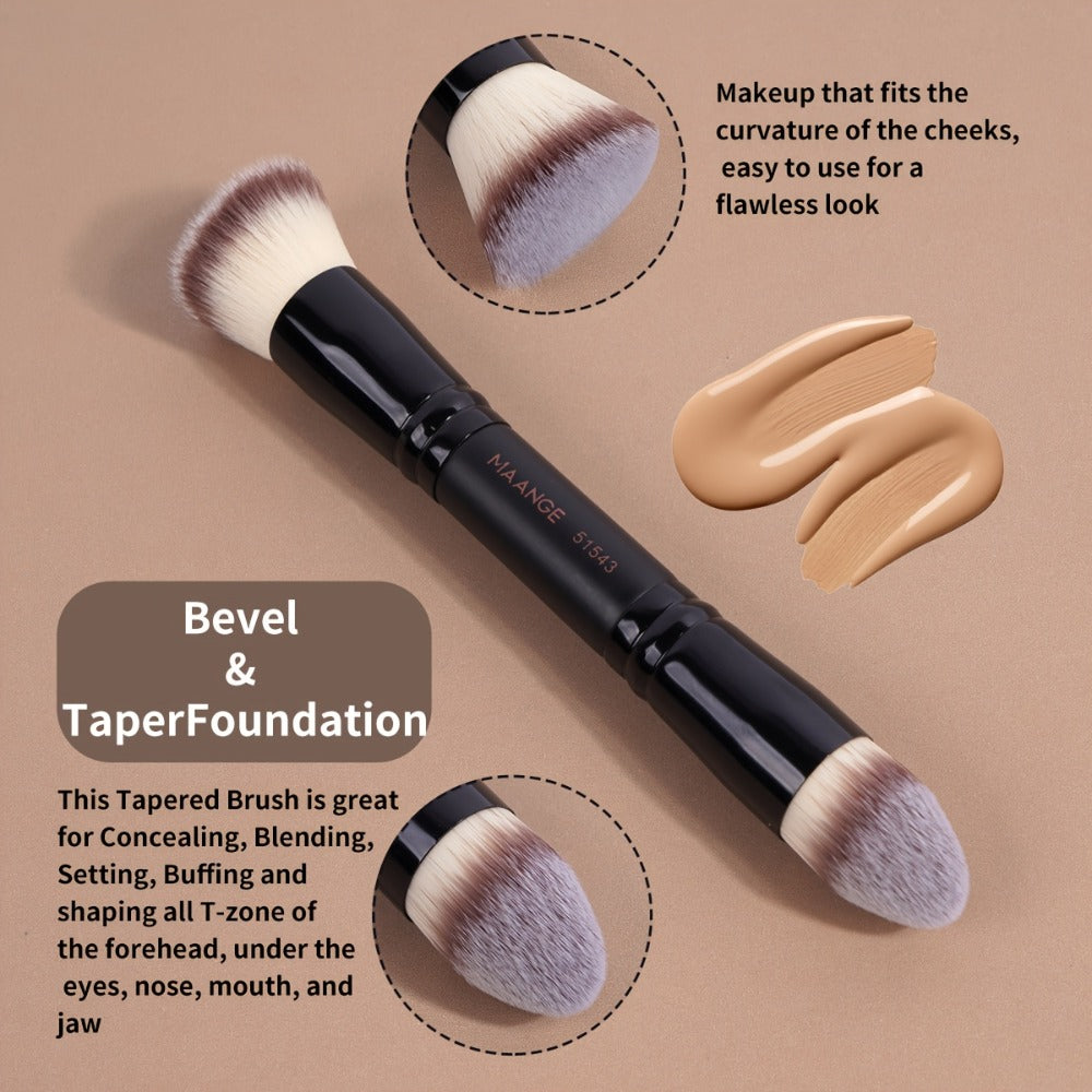 Makeup Brush Set, 4-Piece Double-Ended Travel Collection with Eight Brush Heads in Black-Beige or Black-Gold