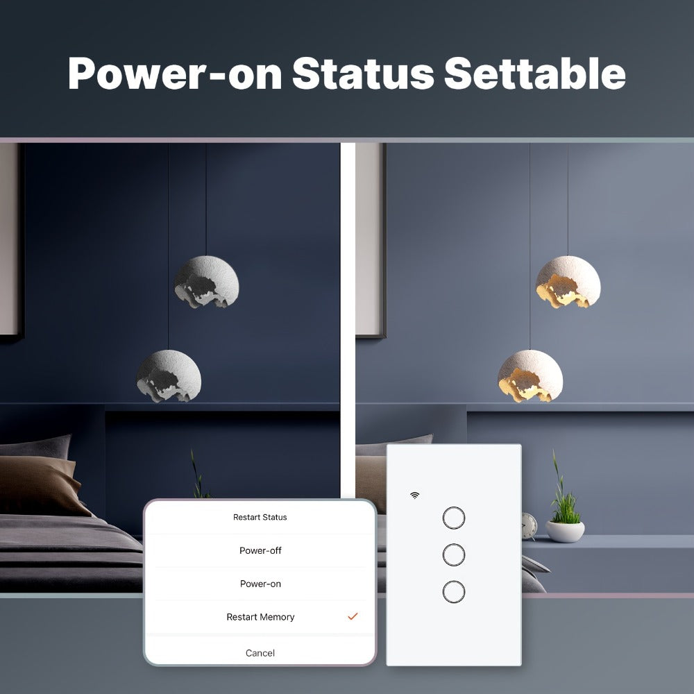 No Neutral Wire Smart Touch Wall Switch MOES WiFi 1/2/3 Gang Single Fire, Works with Alexa & Google Home