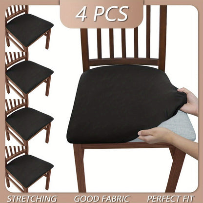 Chair Cover Set of Four Stretch Polyester Dining Seat Slipcovers with Elastic Edges in Three Colors