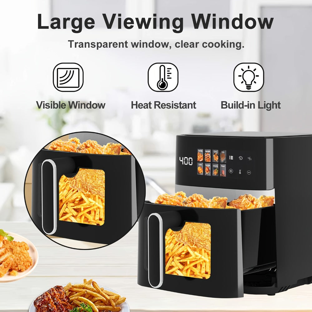 6 Quart Air Fryer with 8 Preset Functions – 6-in-1 Large Capacity Air Fryer Oven with Smart Cook Program, Stainless Steel Rack