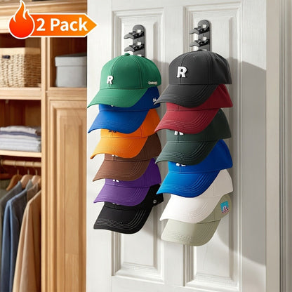 Wall Mounted Hat Rack for Baseball Caps, Adhesive or Drill Mount, Holds 20 Hats, Multilayer Storage