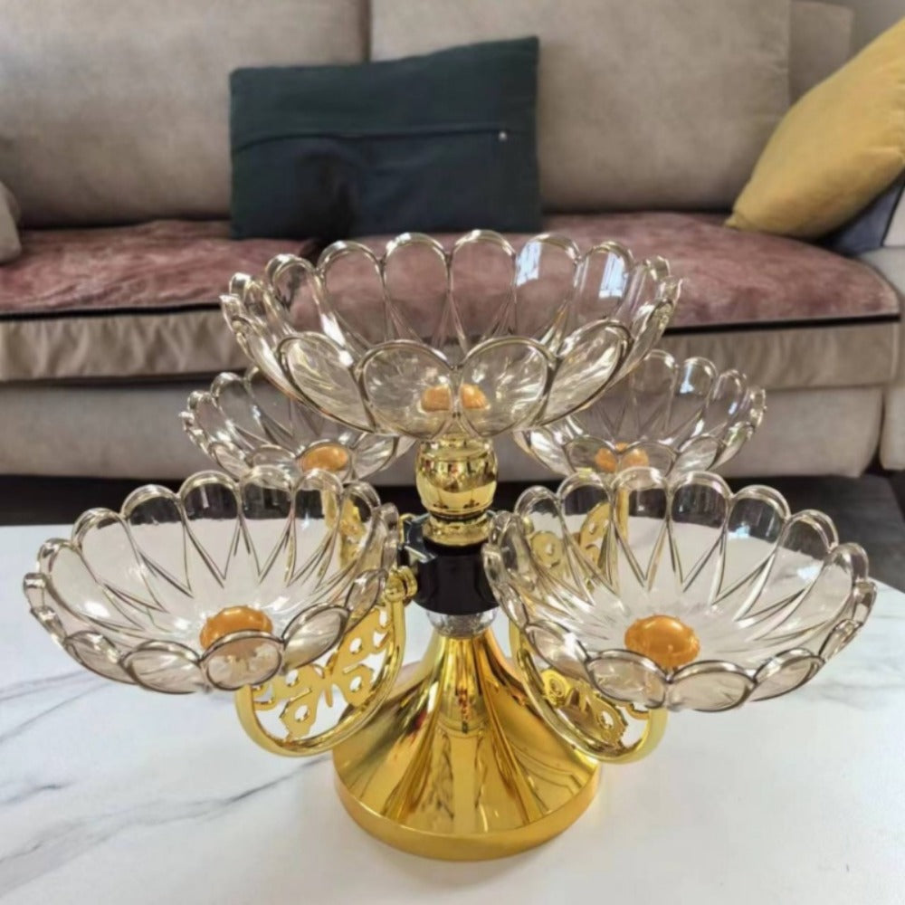 Crystal Rotating Fruit Plate Set 5-Tier – Luxury Round Multi-Layer Snack Candy Dish Bowl for Living Room Coffee Table Home Decor European