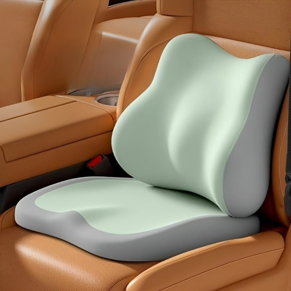 Car Seat Cushion Set 2-Piece – Memory Foam Elevated Driving Cushion with Lumbar Support & Neck Pillow, Height Booster for Car & Home Chair
