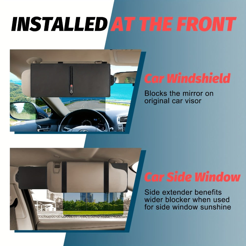 Sun Visor Extender Polarized PC Material | Driver & Passenger Side Clip-On, Adjustable Glare & UV Blocker, Fits All Vehicles
