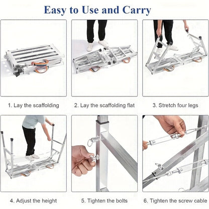 Folding Scaffold Step Stool Adjustable Height 39-79" Portable Steel Work Platform for Home Renovation Painting Car Washing RV Cleaning