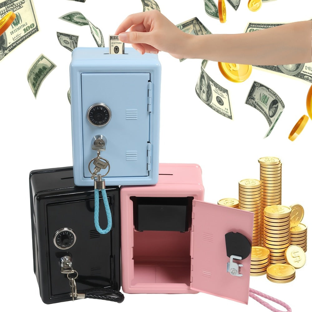 Metal Coin Bank with Key & Combination Lock – Secure Cash Storage Piggy Bank with Removable Drawer for Kids & Adults, Back to School