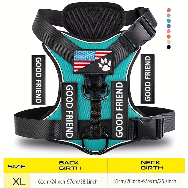 Service Dog Harness with 5 Patches – Reflective Adjustable Oxford Vest with Inner Mesh Layer, Service Dog ID System