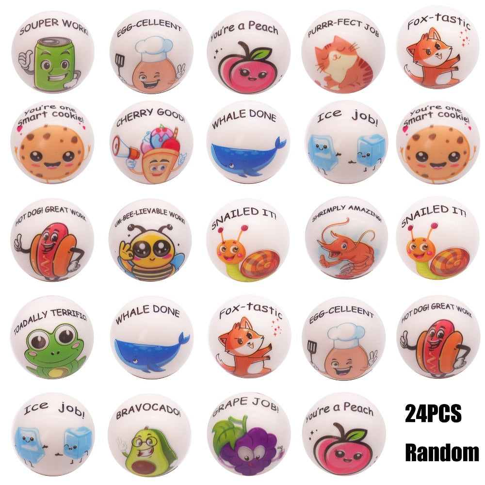 Motivational Animal Squeeze Stress Balls 24 Pack, 1.18 Inch TPU Sensory Balls with Inspirational Quotes