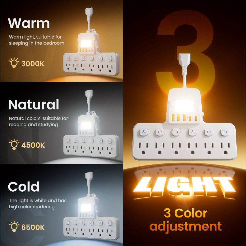 Desktop Power Strip 11-in-1 with 6 AC Outlets 3 USB-A 2 USB-C Ports 6 Individual Switches for an Everyday Personal Care Routine