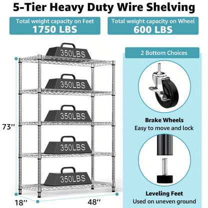 Metal Storage Shelving Unit Adjustable 4 5 Tier Steel Shelf Rack for Garage Kitchen Pantry Workshop Black Chrome MZG