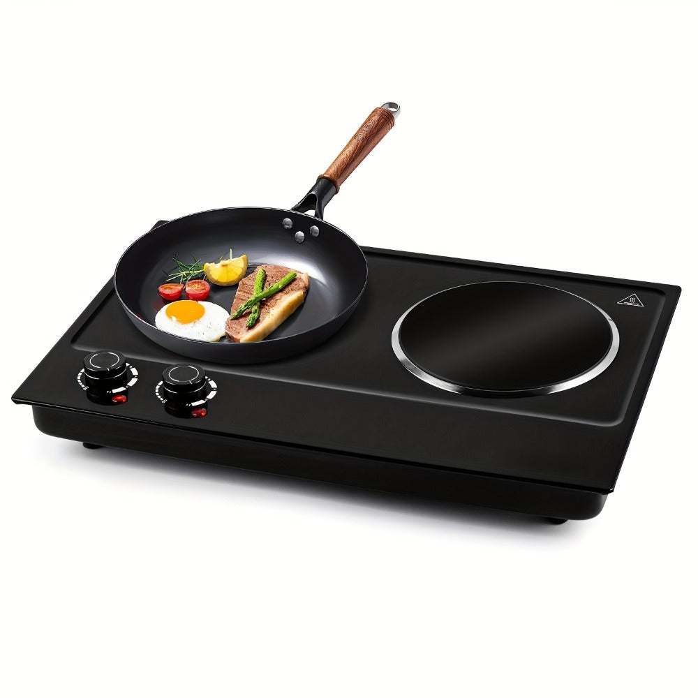 Electric Infrared Cooktop Double Burner Hot Plate, 1800W Portable Dual Temperature Control, Easy-Clean Smooth Surface