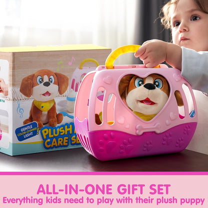 Interactive Plush Dog Toy for Toddlers with Carrier Set Music Lights Sounds with the Listed Color, Size or Set Options for Everyday Use