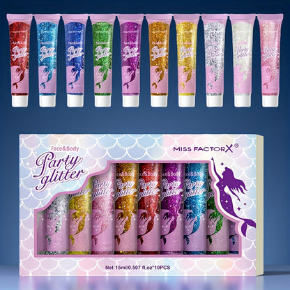Holographic Glitter Gel Set 10 Colors Cosmetic Grade Face Body Makeup – Festival Rave Cosplay Anime