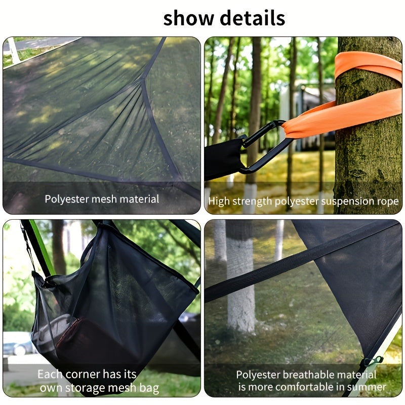 Outdoor Triangle Hammock Multi-Person – Large Aerial Tree Tent, Mesh Swing Camping Hammock for Backyard, Camping & Relaxing