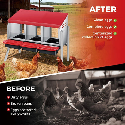 Chicken Nesting Box 3-Hole Metal Wall Mount, Auto Egg Collector Coop for Garden, Patio and Yard Use