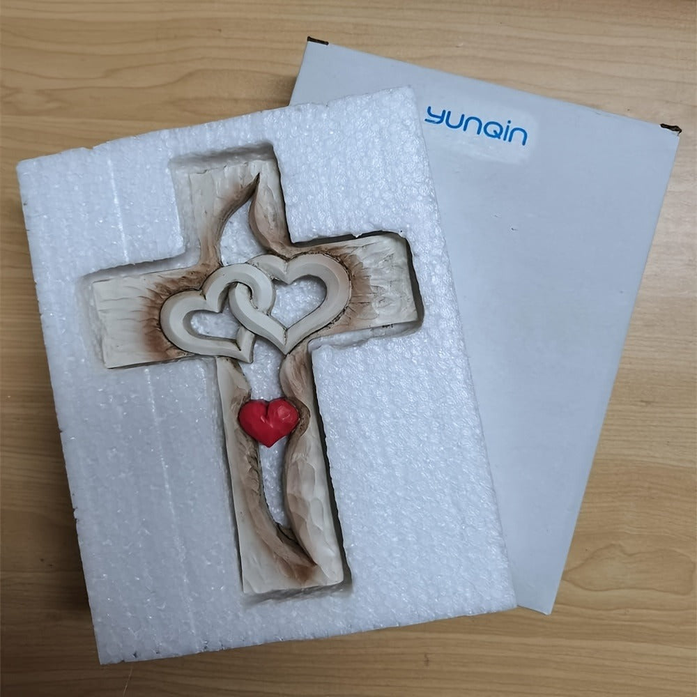 Cross Wall Decor Resin Handcrafted Hearts Intertwined Love Cross, Decorative Wall Cross for Living Room Bedroom Home Decor