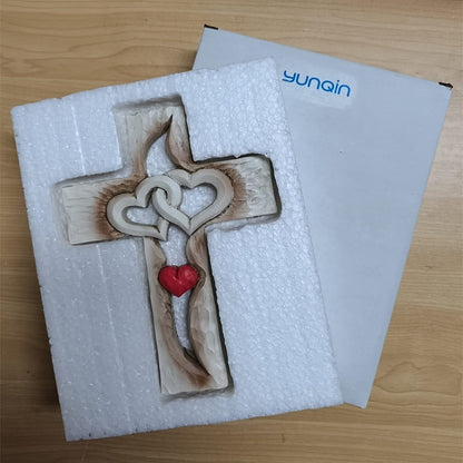 Cross Wall Decor Resin Handcrafted Hearts Intertwined Love Cross, Decorative Wall Cross for Living Room Bedroom Home Decor