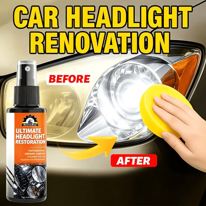 Car Headlight Polish Spray Bottle with Sponge Applicator for Manual Lens Surface Cleaning and Buffing
