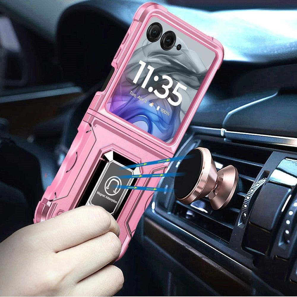 Phone Case Metal Ring Kickstand with TPU and PC Shell for Motorola Razr 2024 in Eight Colors