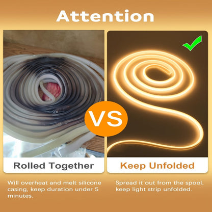 COB LED Strip Lights 10M 33ft 110V Connectable High Brightness Flexible Rope Light for Home, Desk and Accent Lighting