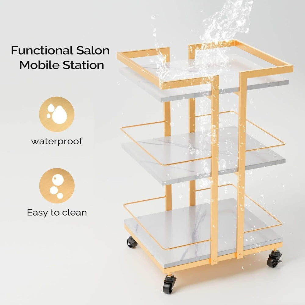 Three-Shelf Rolling Salon Trolley with Side Handles, Locking Casters and Four Color Configurations