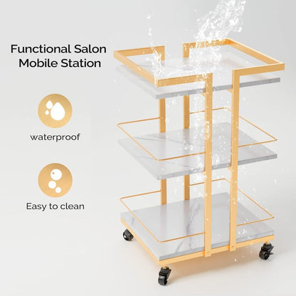 Three-Shelf Rolling Salon Trolley with Side Handles, Locking Casters and Four Color Configurations