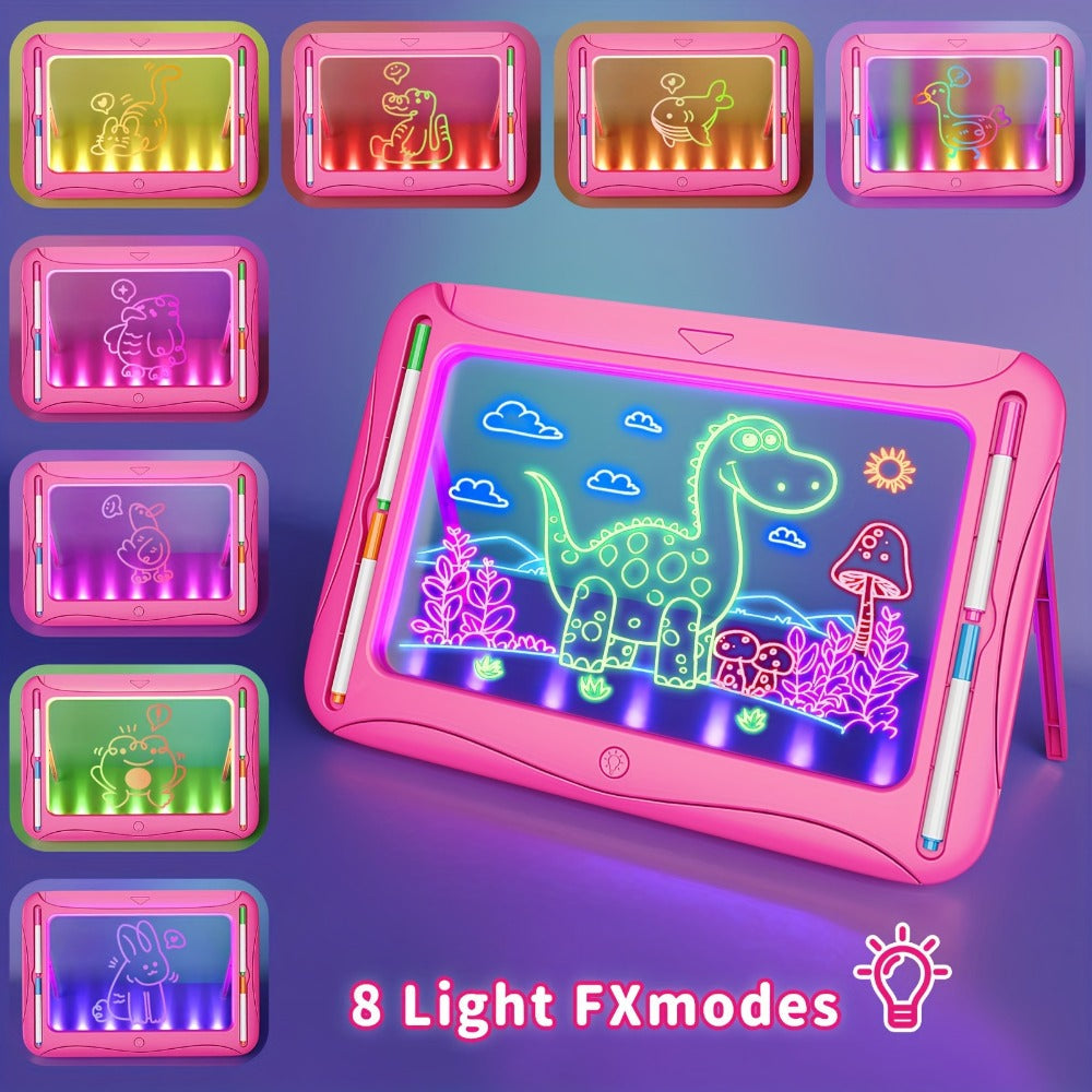 LED Light Up Drawing Board for Kids, 9 Double-Sided Tracing Cards 6 Markers Glow Doodle Travel Art Toy for Girls Boys Ages 3-8