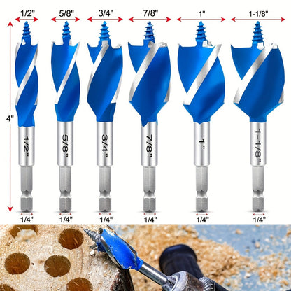 Impact Drill Bit Set 6-Piece Woodworking, 1/2" to 1" Interchangeable Screwdriver Bits, 4-Inch Length with Storage Box